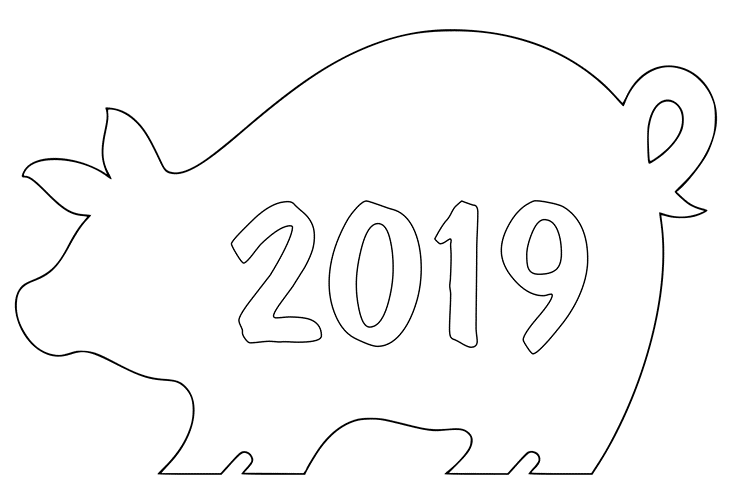 шаблон свиньи для открытки на Новый год 2019